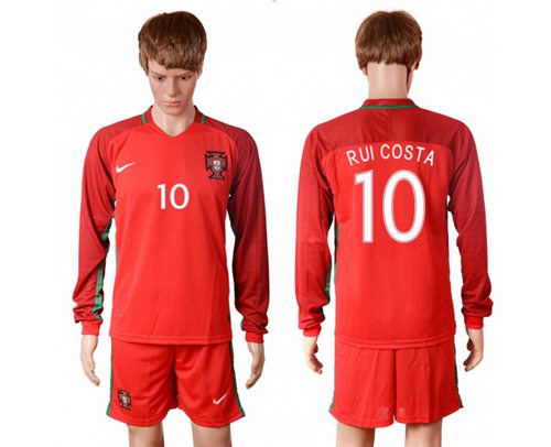 Portugal #10 Rui Costa Home Long Sleeves Soccer Country Jersey
